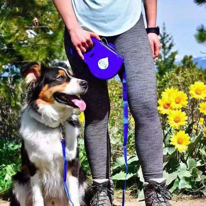 Portable Retractable Dog Leash with Foldable Water Bottle, Bowl, and Bags on super holder
