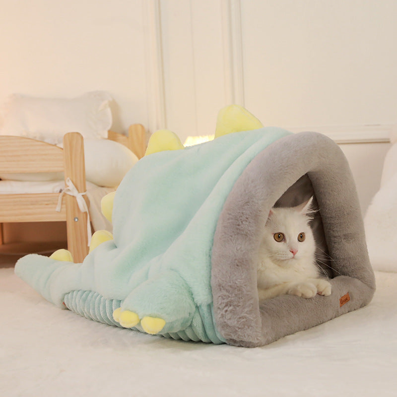 Warm Semi-enclosed Dinosaur Cat Bed