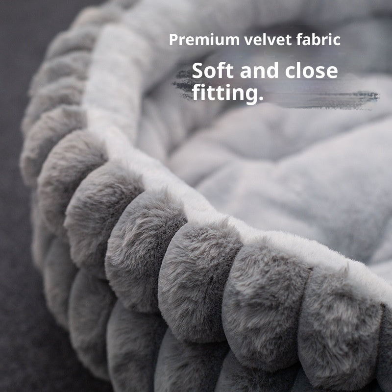 Pet Cat Nest Straight Rabbit Plush Pet Bed Round