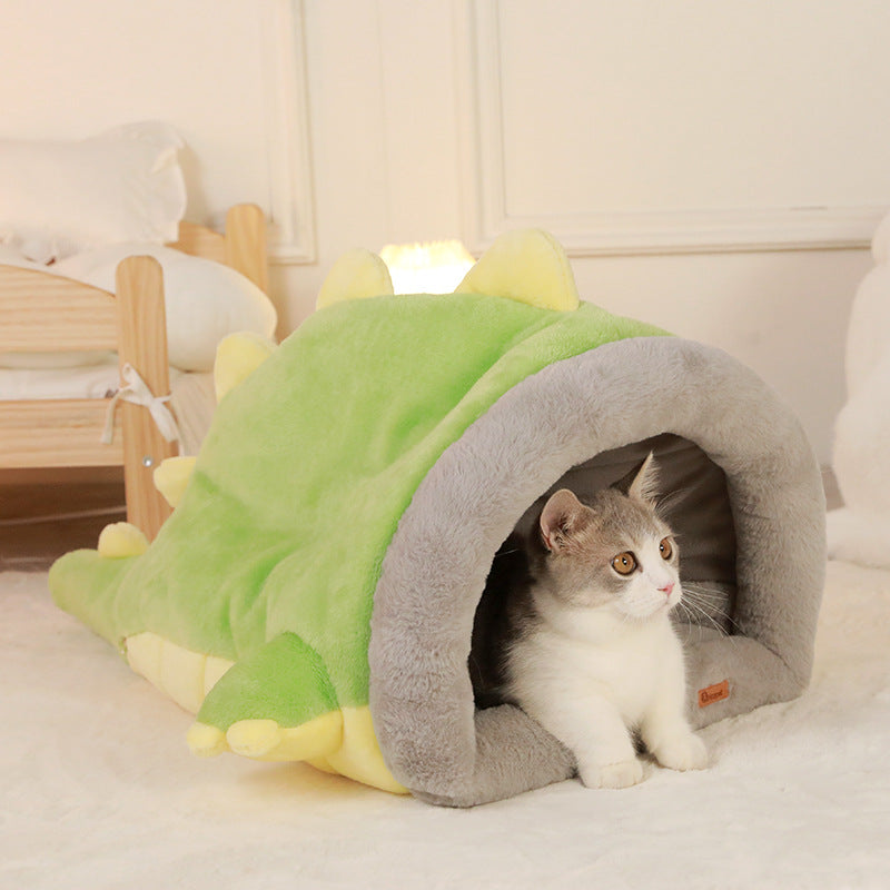 Warm Semi-enclosed Dinosaur Cat Bed